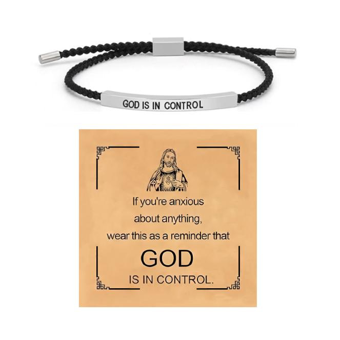  🎄“GOD IS IN CONTROL'' inspirational Jesus Faith Handmade Christian Bracelets-Braided Rope Adjustable