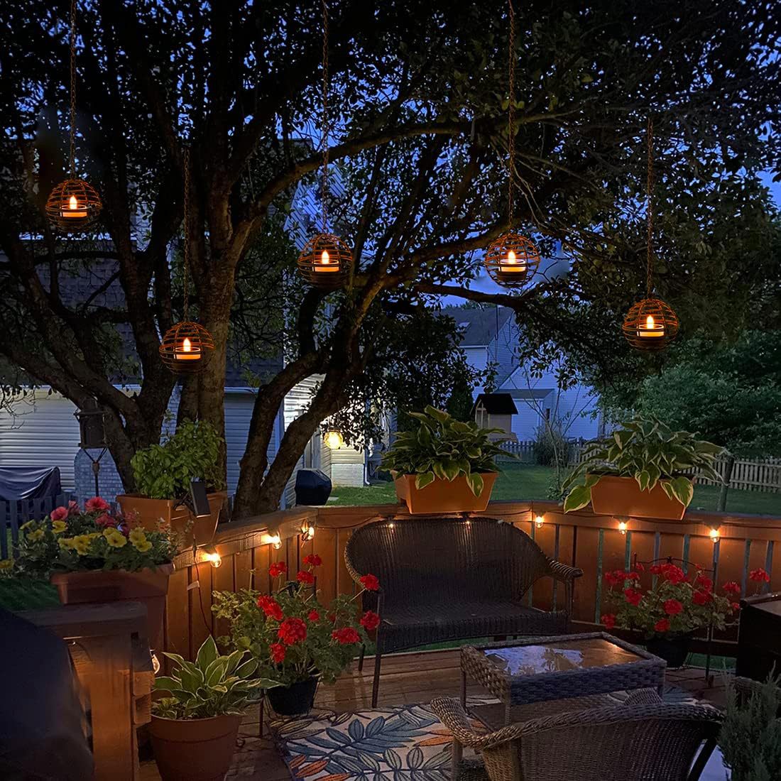 Solar Hanging Tea Light Lantern, Outdoor Waterproof Hanging Lantern