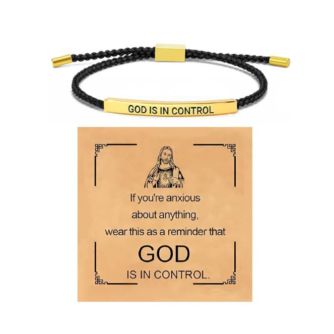  🎄“GOD IS IN CONTROL'' inspirational Jesus Faith Handmade Christian Bracelets-Braided Rope Adjustable