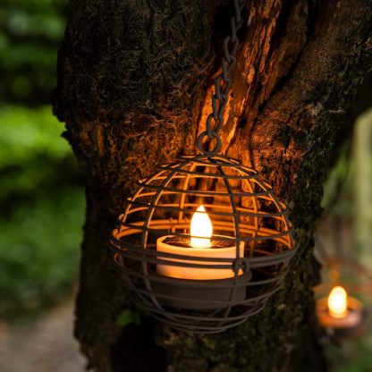 Solar Hanging Tea Light Lantern, Outdoor Waterproof Hanging Lantern