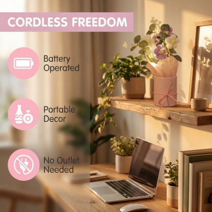 Handmade Knitted Crochet Daisy Bouquet with Pink Pot & Fairy Lights – Knitted Tabletop Gift Decor