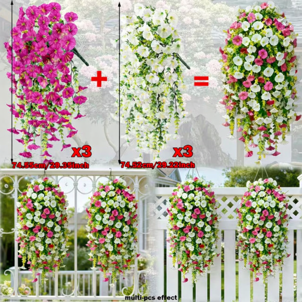Artificial Faux Hanging Flowers Plants - UV resistant, Waterproof, Windproof , No watering , No wilting