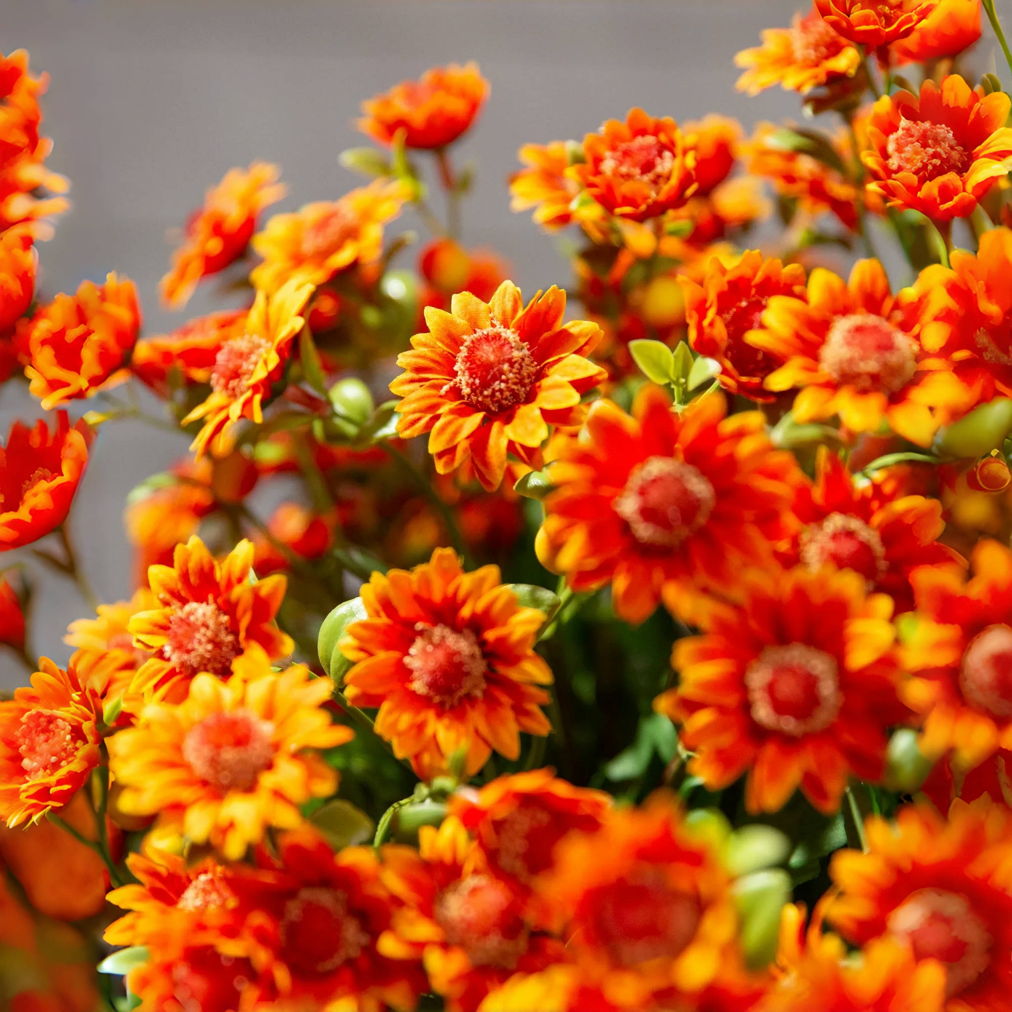 Artificial Outdoor Sunset Mums Flowers - UV resistant, Waterproof, Windproof