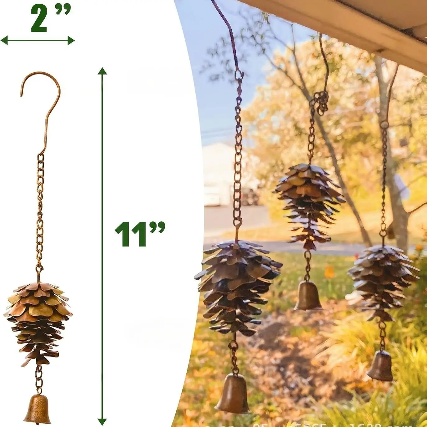 Handmade Metal Pinecone Chime with Bell – Artisan-Crafted Rustic Hanging Decor (11")