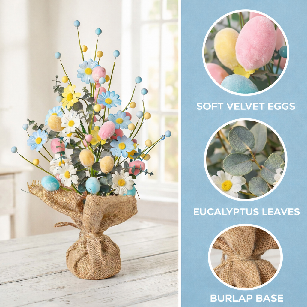 Easter Table Tree Decoration, Artificial Easter Egg Tree with Burlap Base,