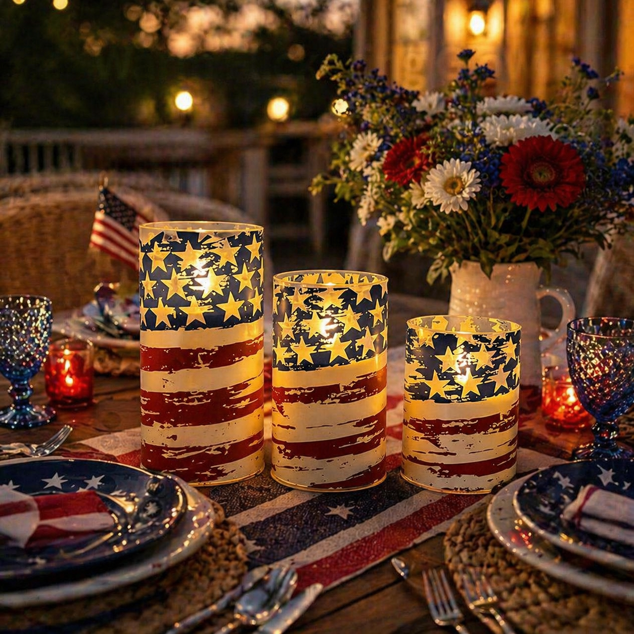 3-piece set of 4th of July flameless LED candles