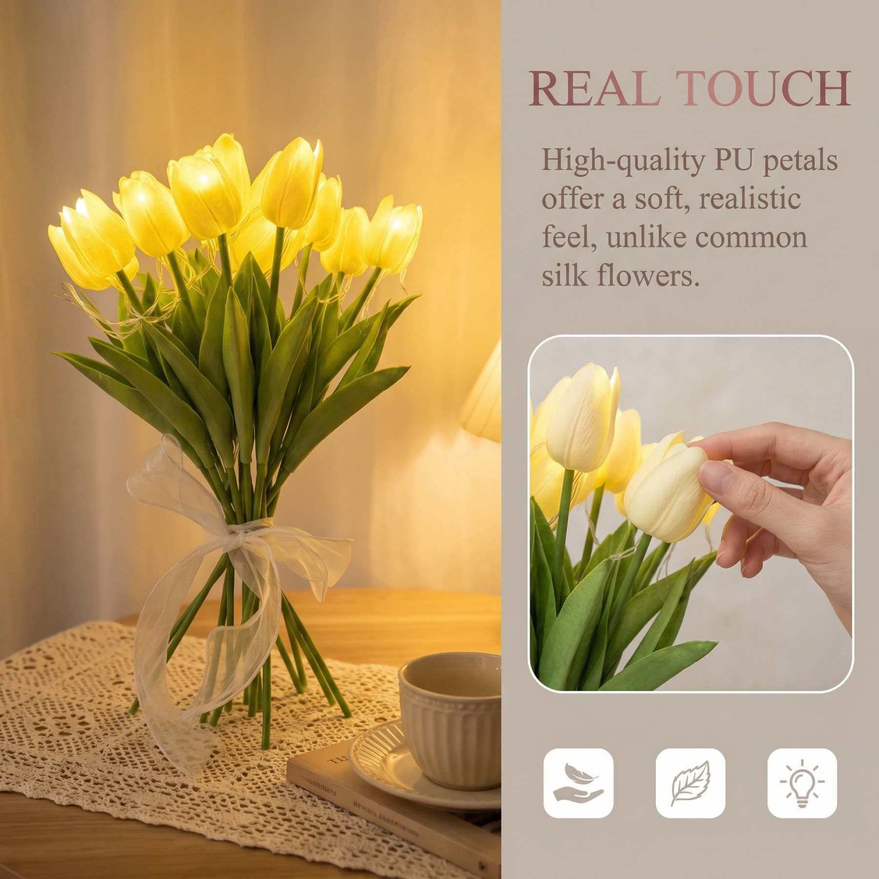 ROMATIC Decorative Artificial Tulips Flower light [13.5"]