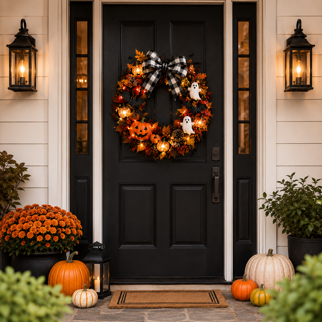 20 Inch Lighted Halloween Fall Wreath Warm - Spooky-Cute Charm for Your Front Door 🎃👻