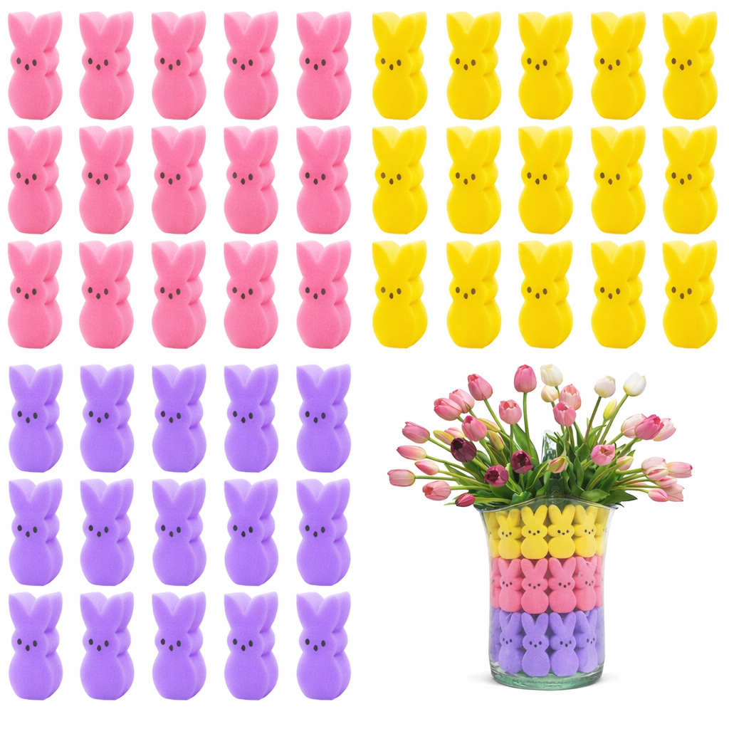 Artificial Tulips Flowers, Real Touch Latex Bouquet with Easter Sponge Bunny Vase Fillers– Spring Tabletop Decor Set