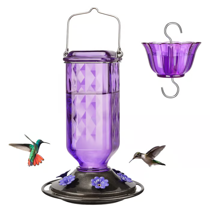 🔥HOT SALE 50% OFF🔥 Outdoors Leak Proof Base Glass Hummingbird Feeder with Ant ,Moat Bee Proof ,6 Feeding Ports 🐦