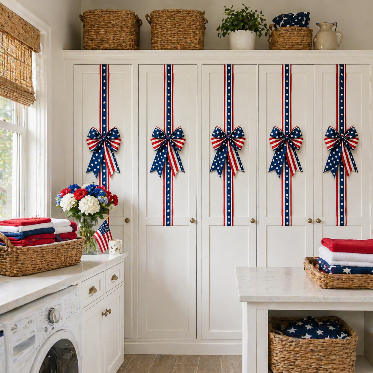 2 PCS Independence Day & Memorial Day Cabinet Door Patriotic Bow Ribbons