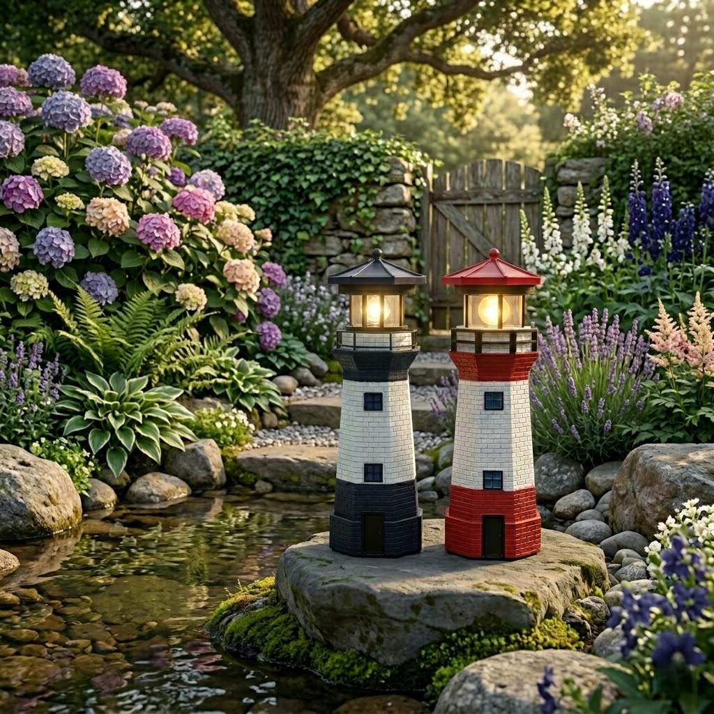 Solar Lighthouse Statue – Coastal Charm with LED Glow for Garden or Pathway