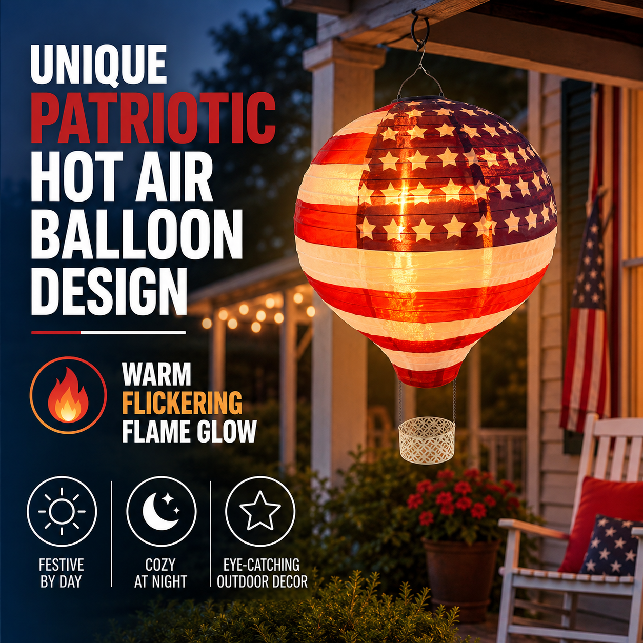 Hot Air Balloon Solar Lantern with Flickering Flame Light