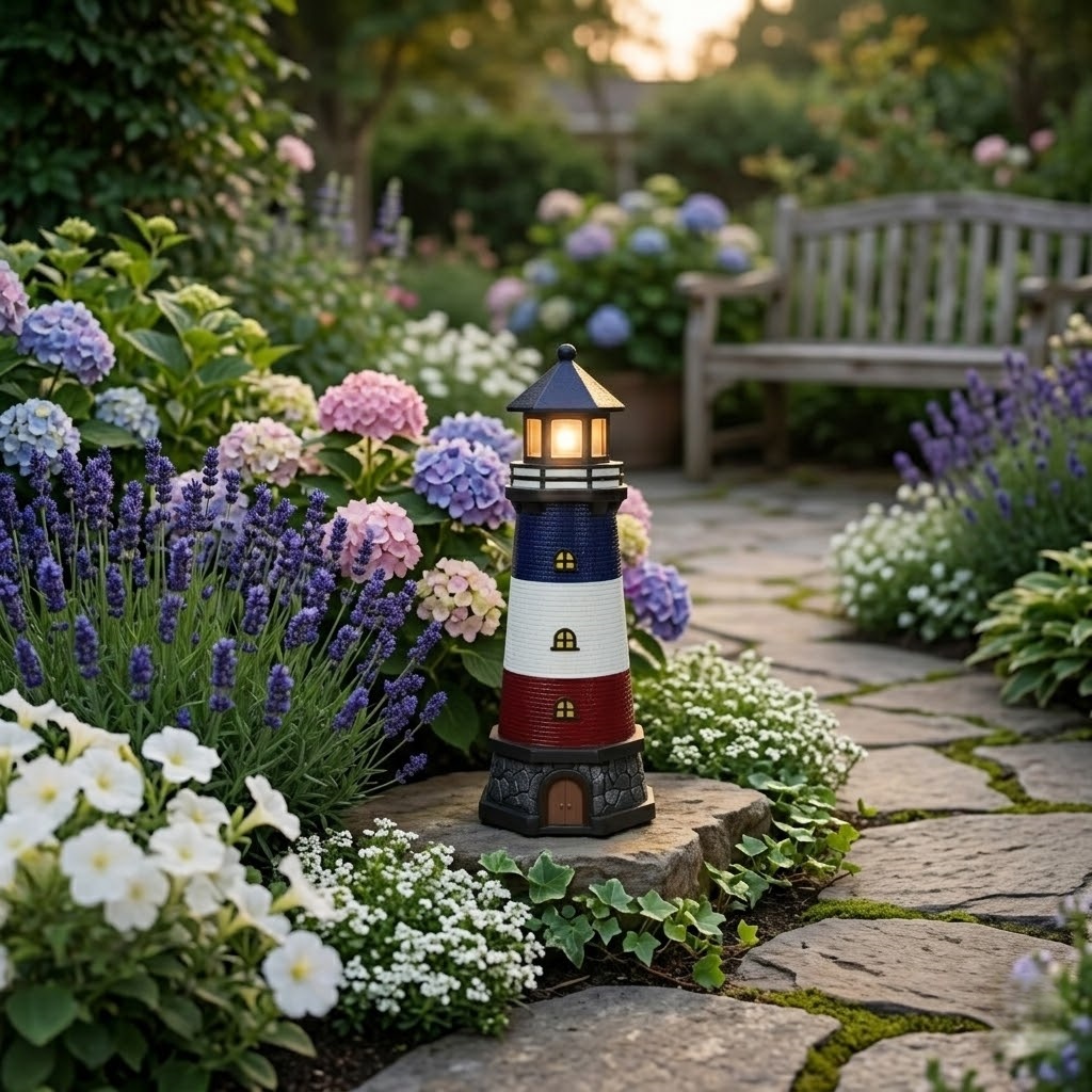 Solar Lighthouse Statue – Coastal Charm with LED Glow for Garden or Pathway