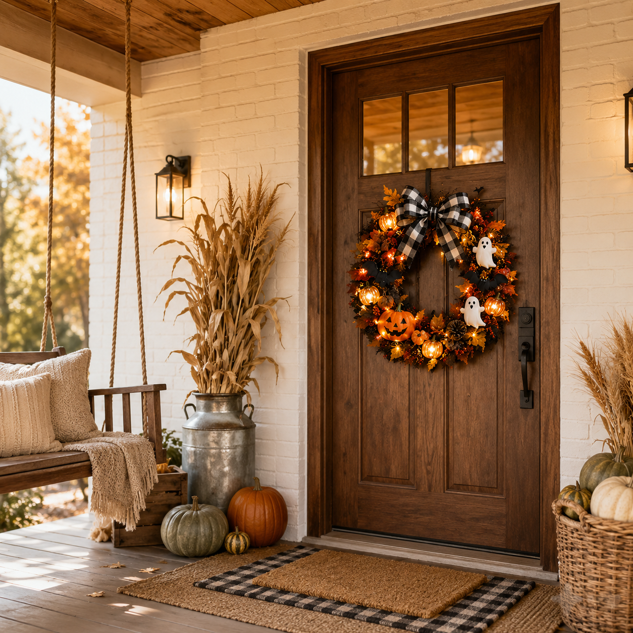 20 Inch Lighted Halloween Fall Wreath Warm - Spooky-Cute Charm for Your Front Door 🎃👻