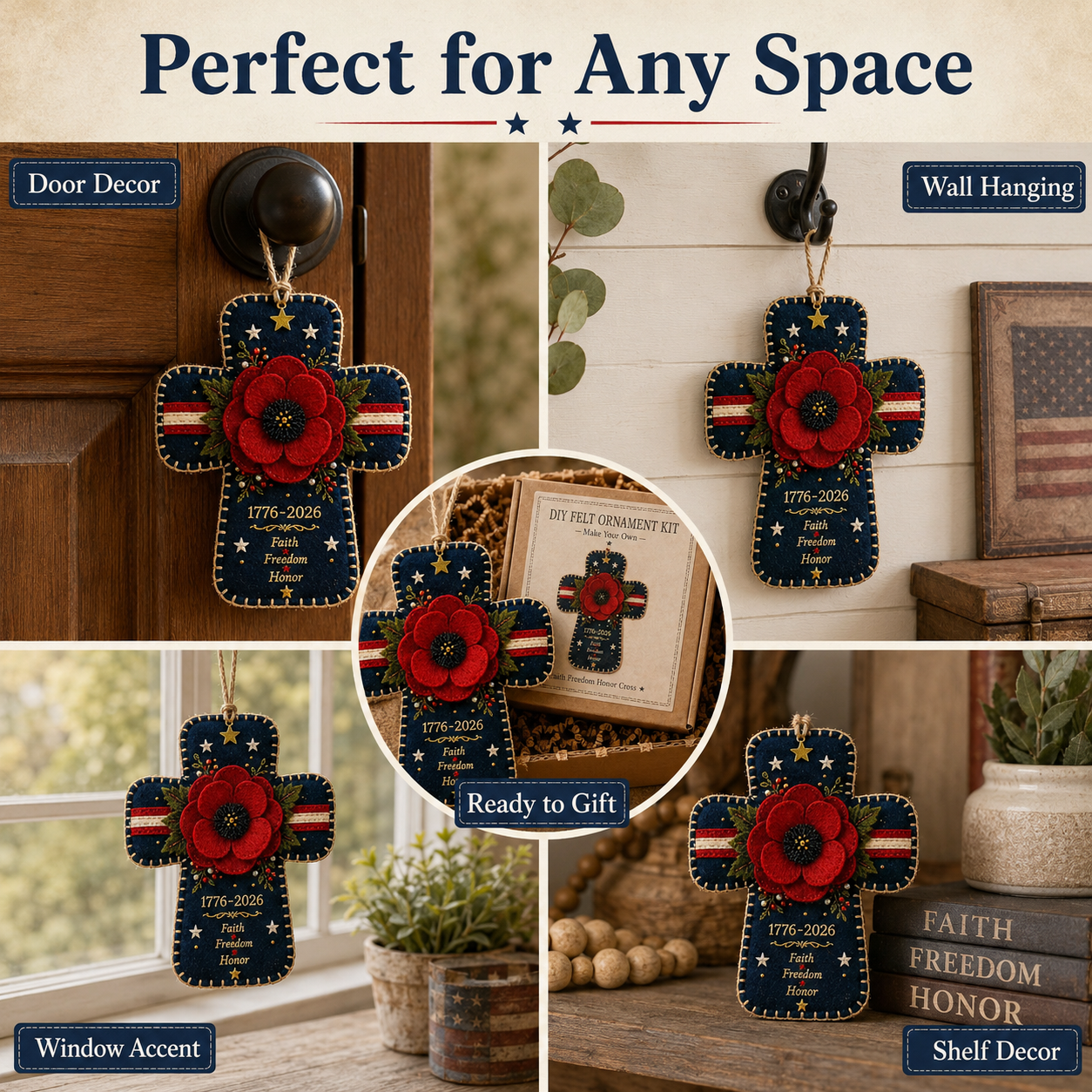 DIY Patriotic Poppy Cross Ornament Kit