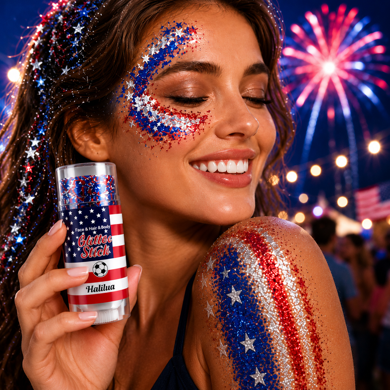 4th of July Glitter Stick – Patriotic Red White Blue Body Glitter for Face, Hair & Nails