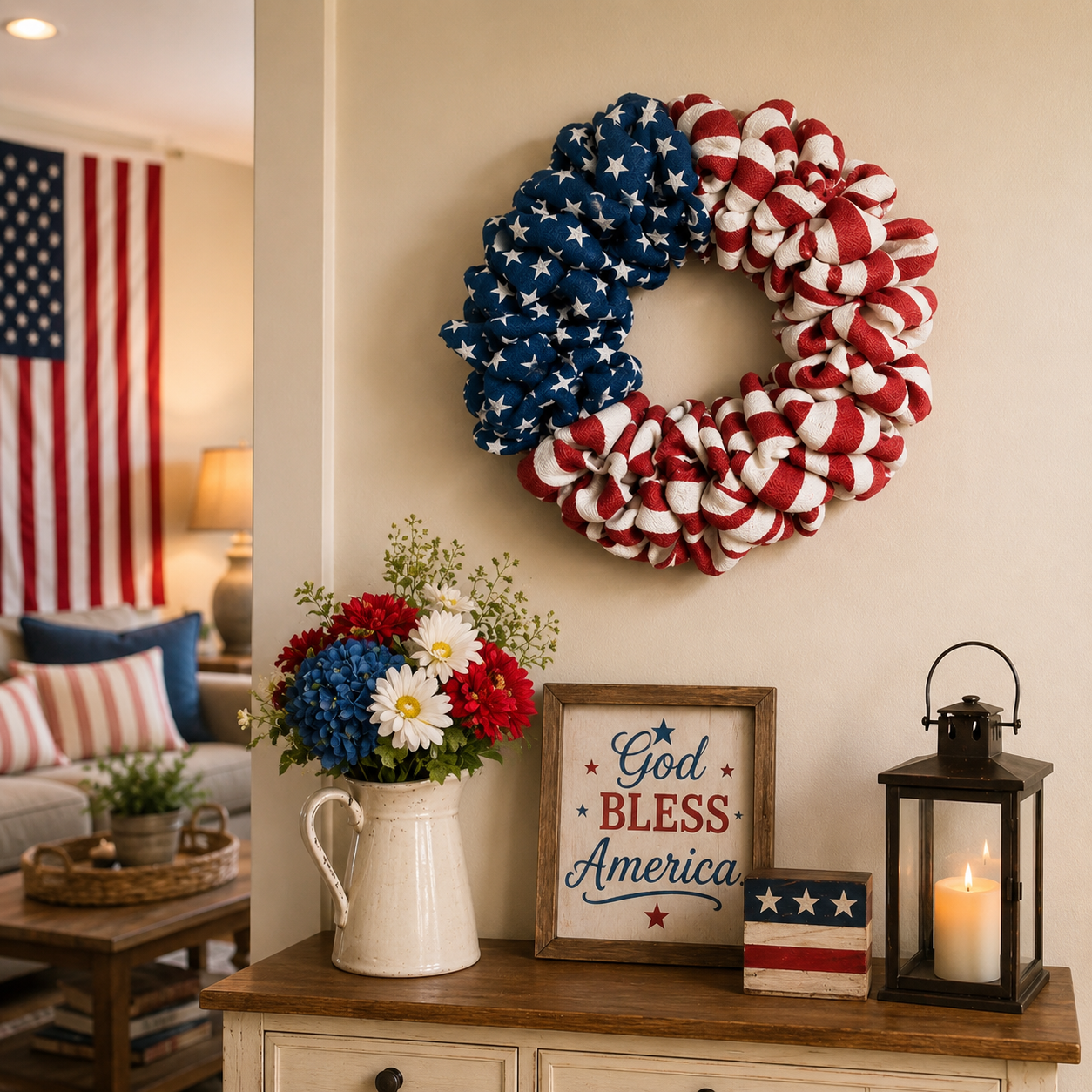 Patriotic 4th of July Burlap Wreath