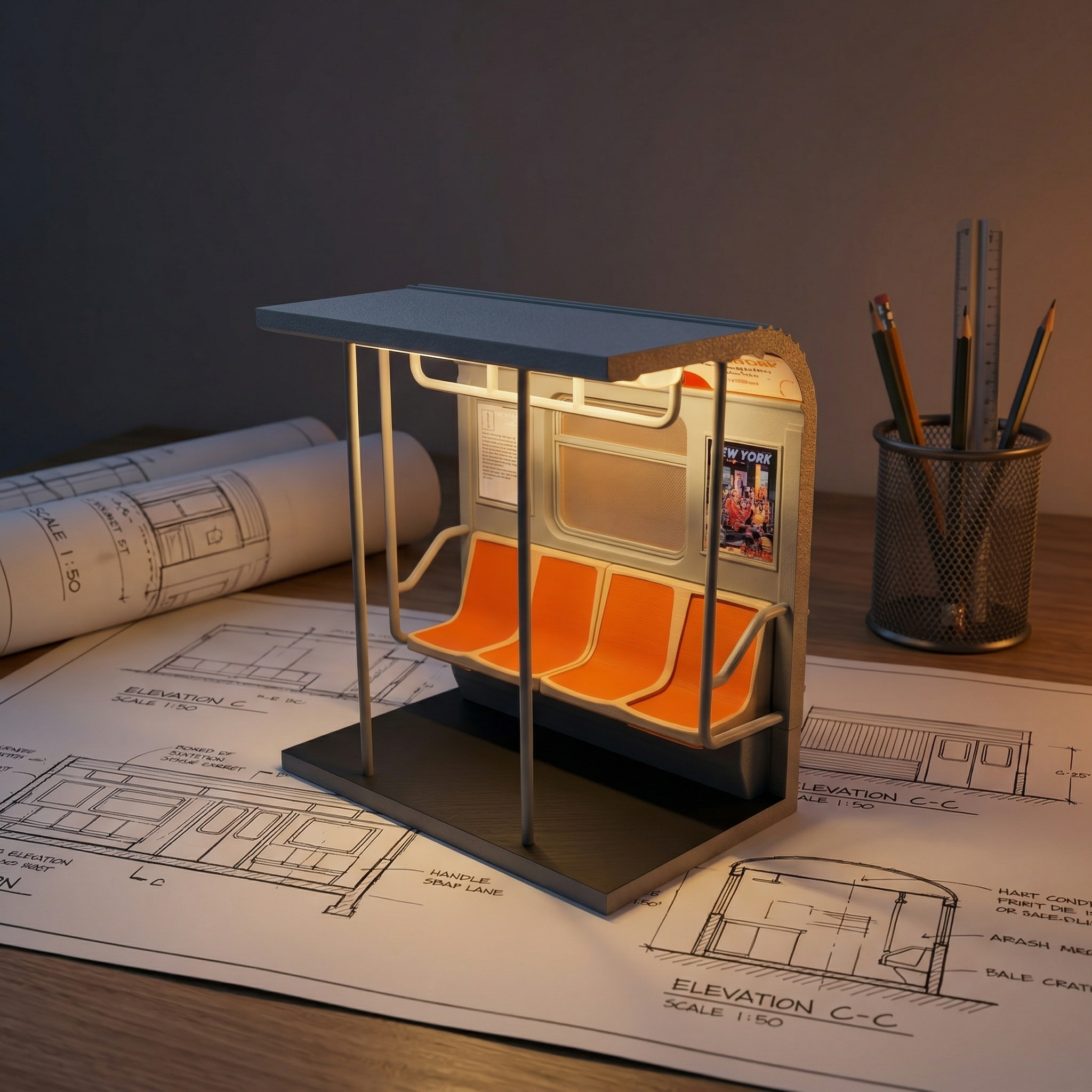 NYC Subway Train Lamp with Hidden Seat Switch