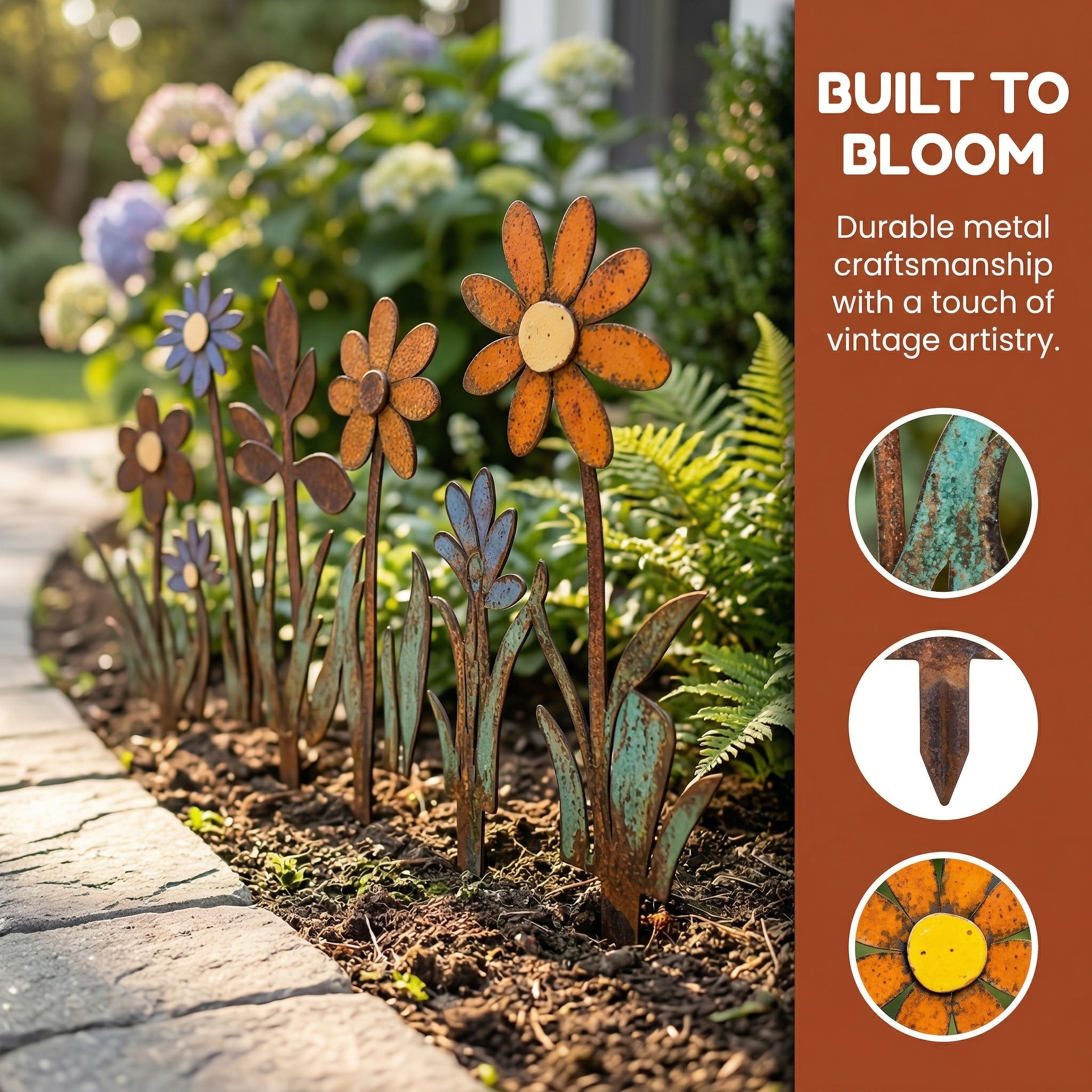 Colorful Metal Flower Garden Stake
