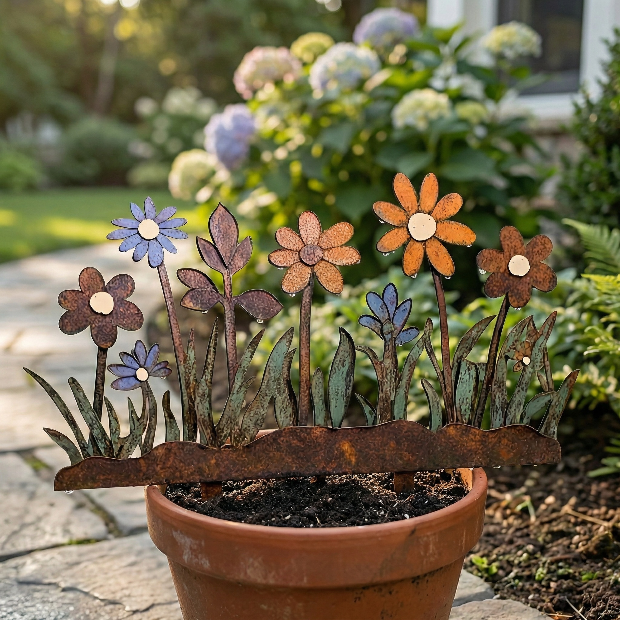Colorful Metal Flower Garden Stake