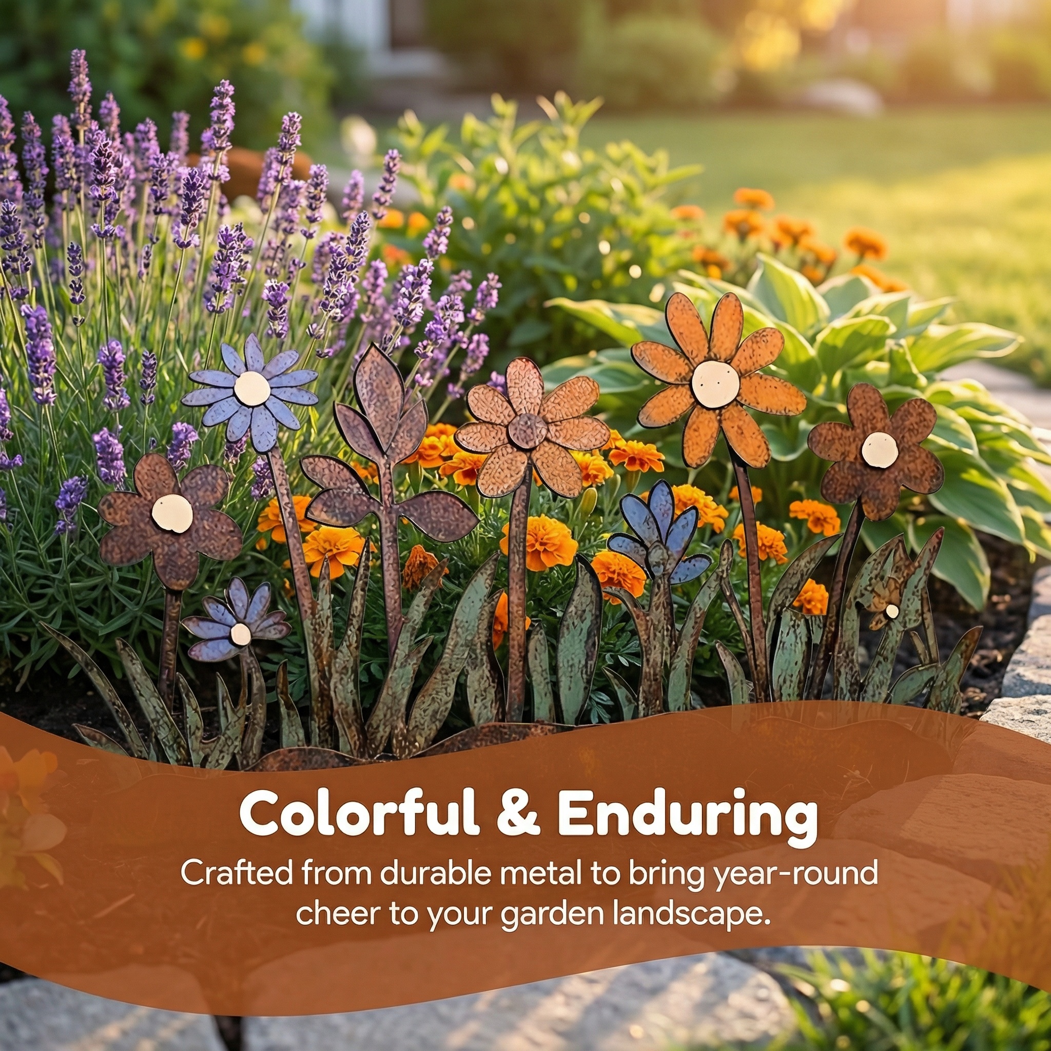 Colorful Metal Flower Garden Stake