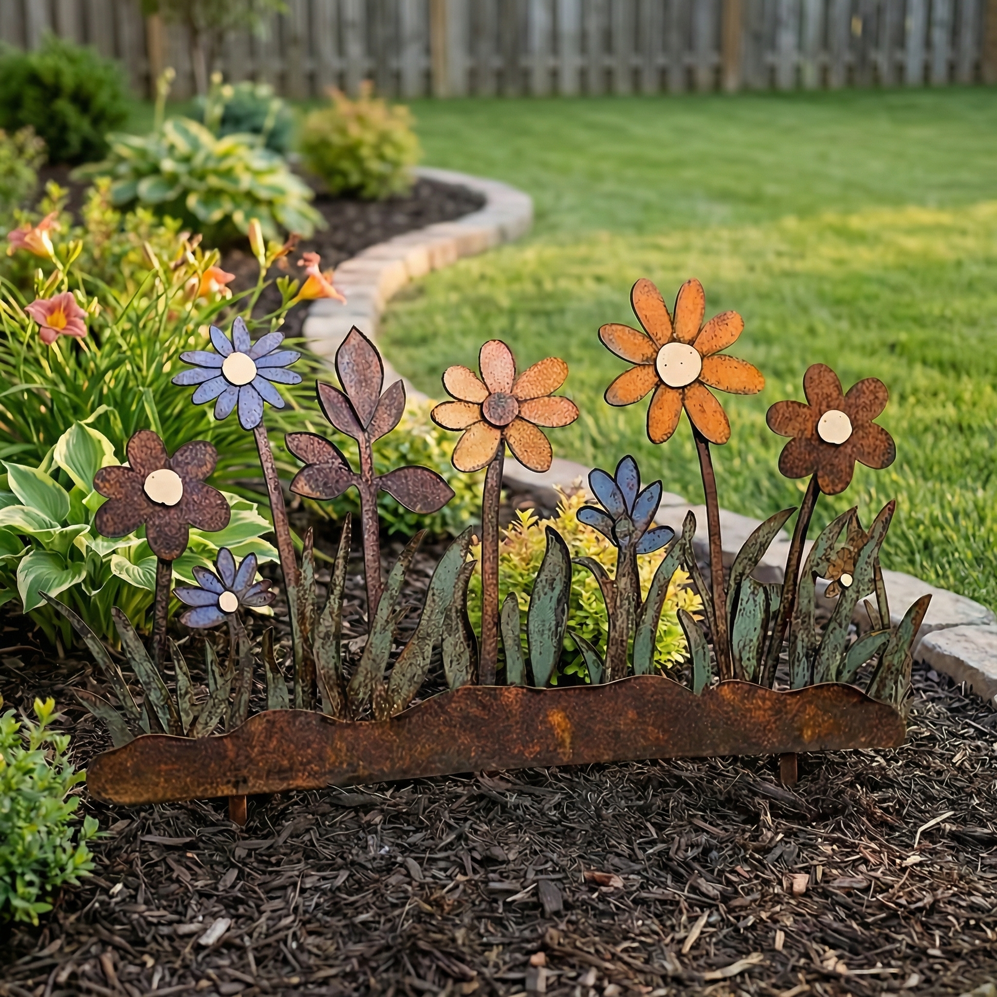 Colorful Metal Flower Garden Stake
