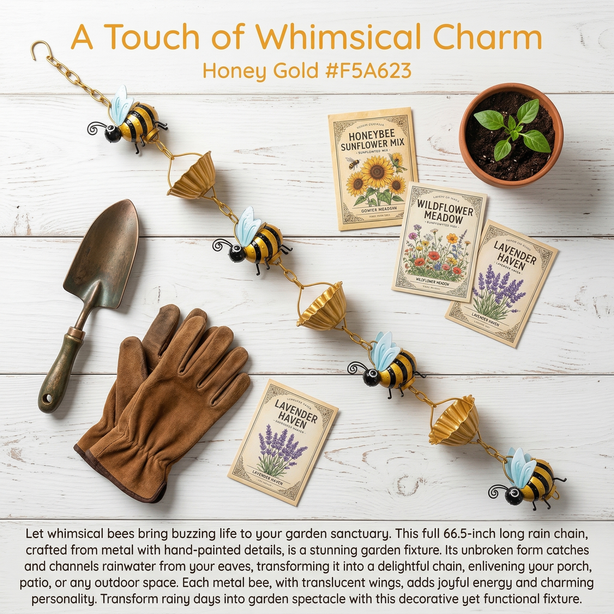 Whimsical Bee Rain Chain