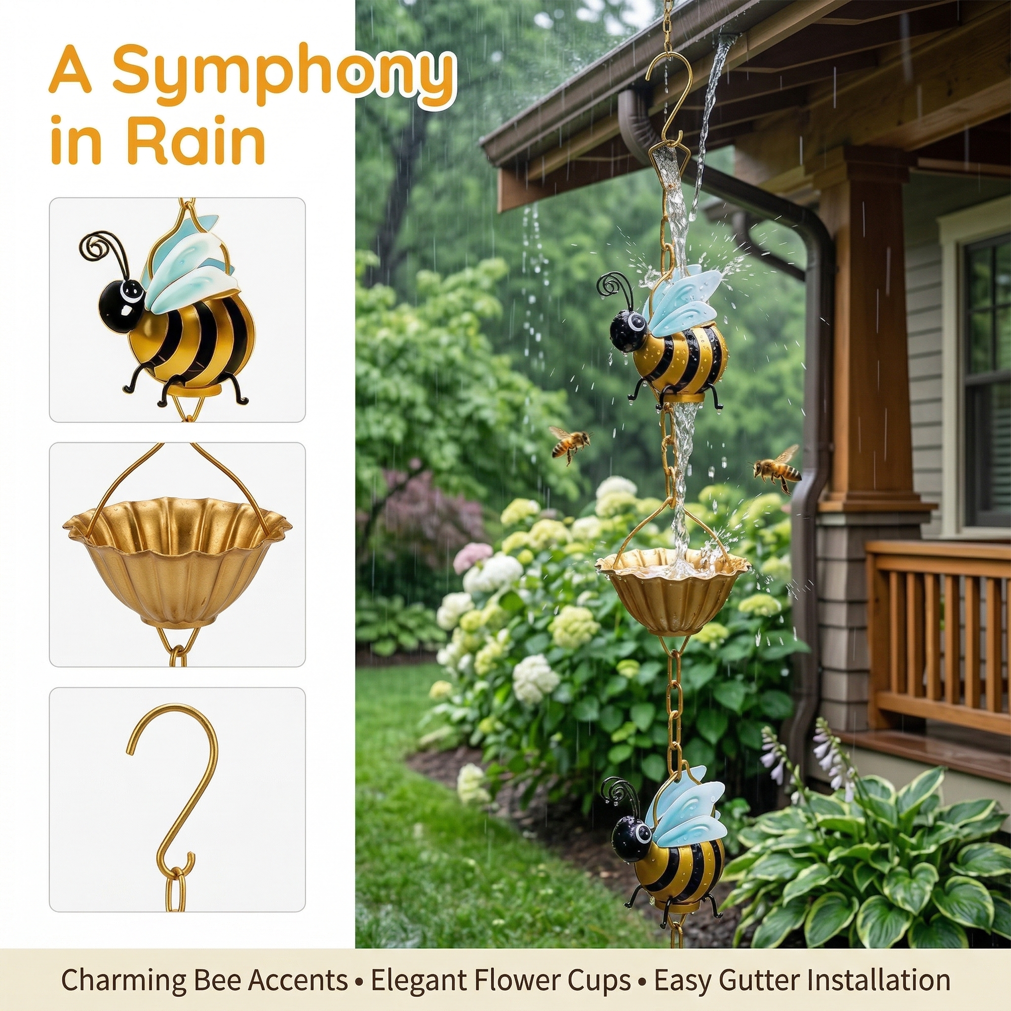 Whimsical Bee Rain Chain