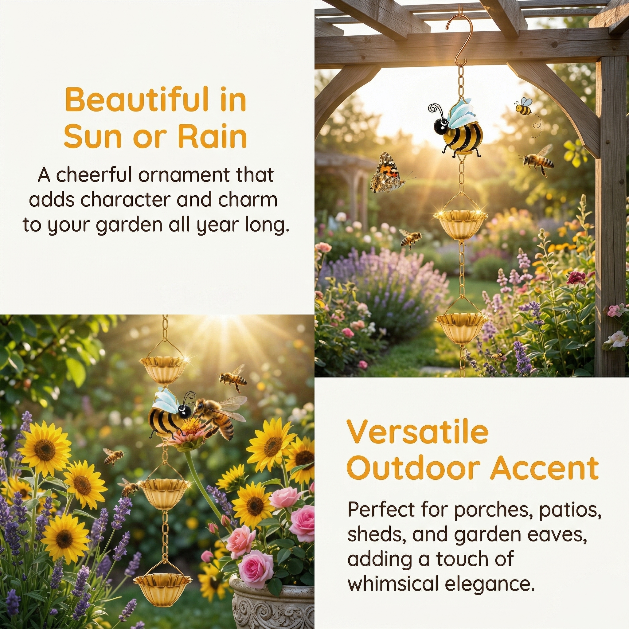 Whimsical Bee Rain Chain