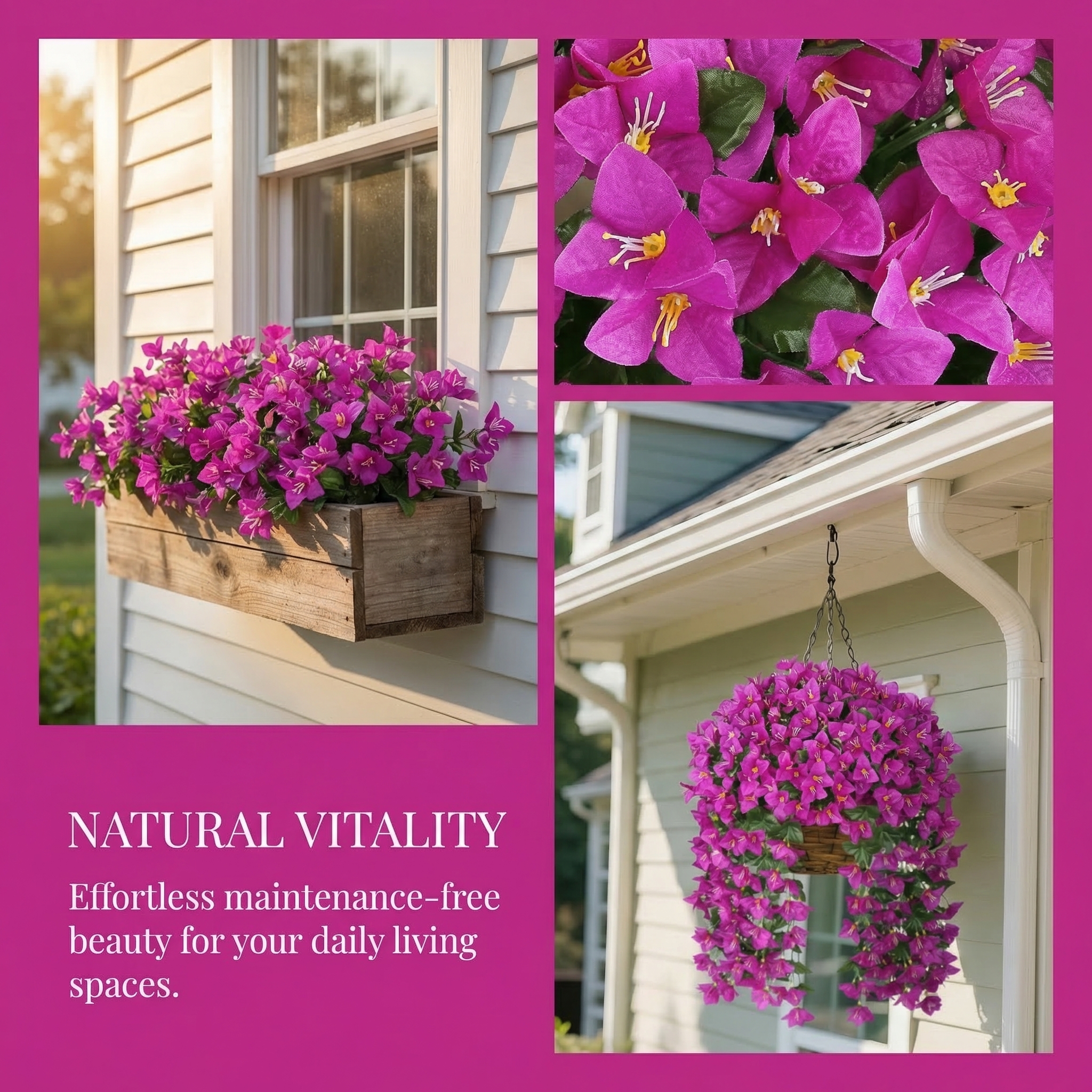 Artificial Bougainvillea Flowers – Realistic Faux Bougainvillea Vine for Outdoor & Indoor Decoration