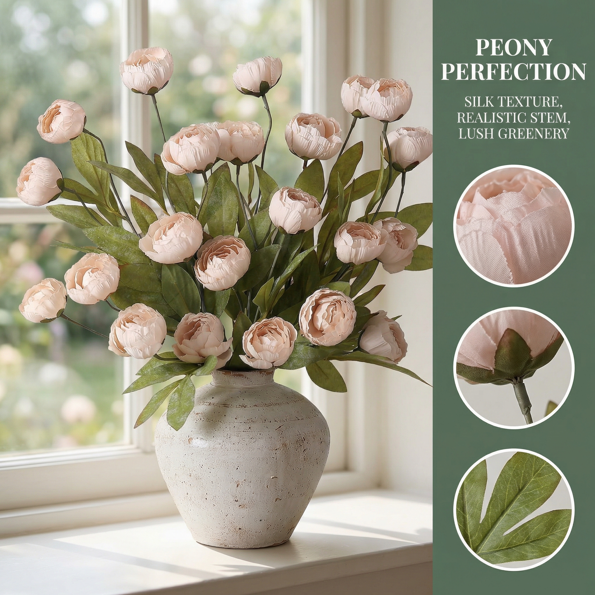 5 PCS Faux Silk Peony Artificial Flowers