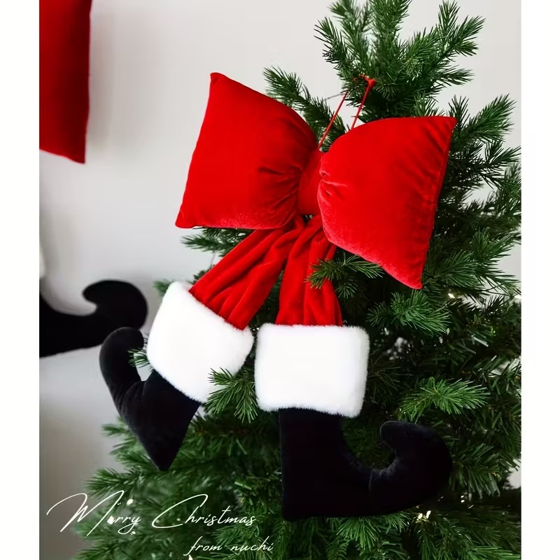 Christmas Bow Ornament with Black Feet