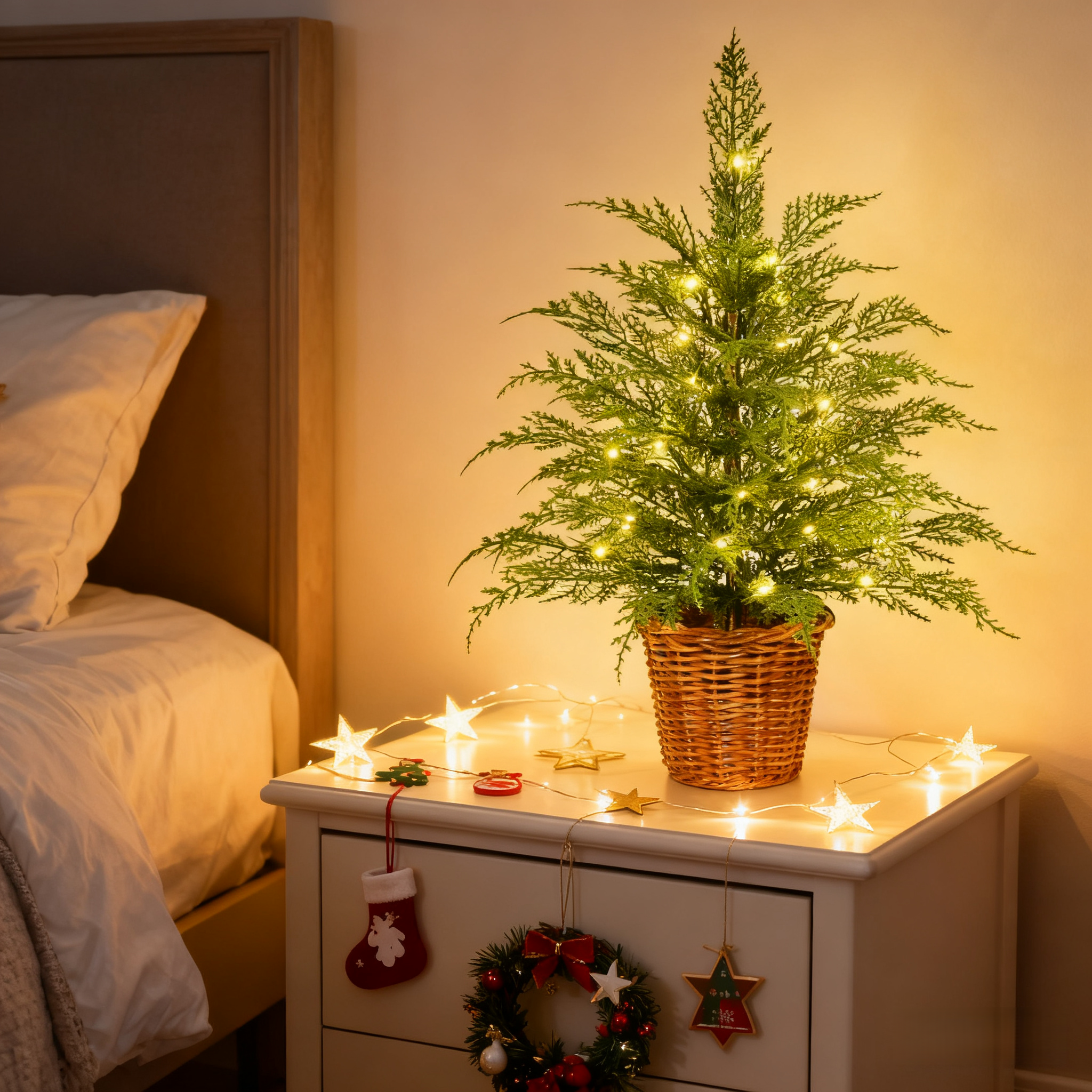 🎄Early Christmas Sale🔥24''  Pre-Lit Green Cypress Artificial Christmas Tree With Woven Basket