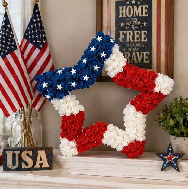 Independence Day Five-Pointed Star Artificial Flower Wreath