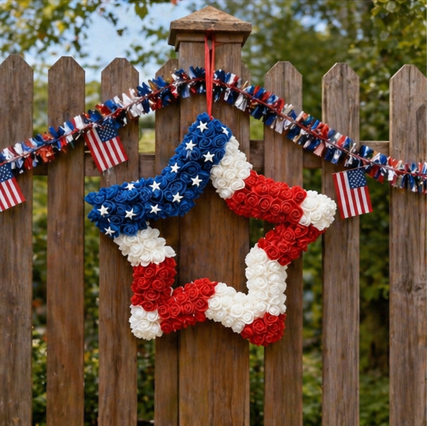 Independence Day Five-Pointed Star Artificial Flower Wreath