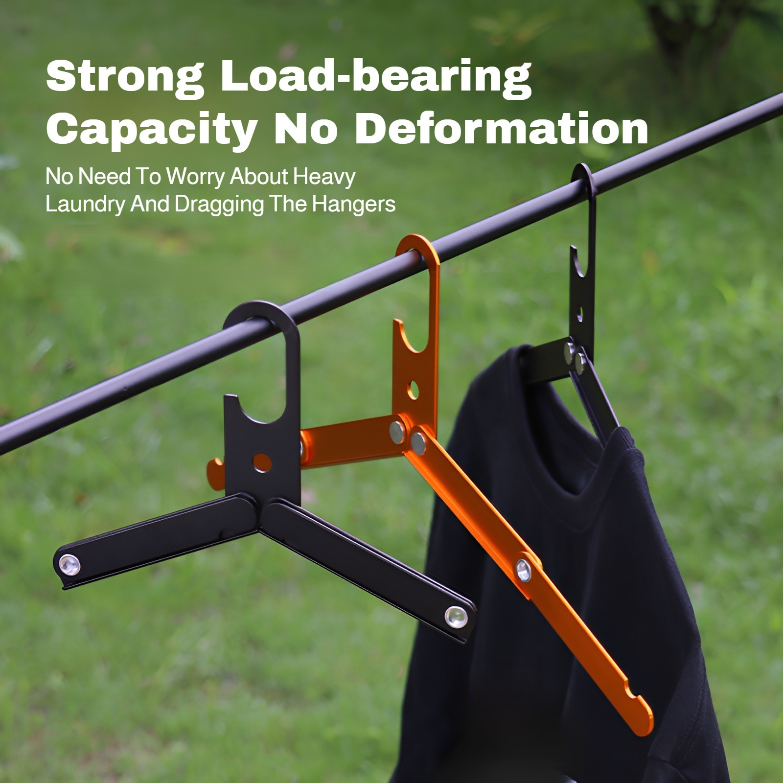 Space-saving folding hanger for outdoor use