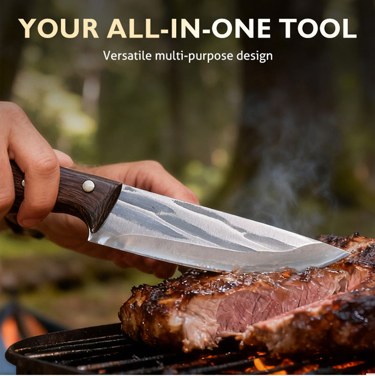 Hand-forged kitchen knife used by chef