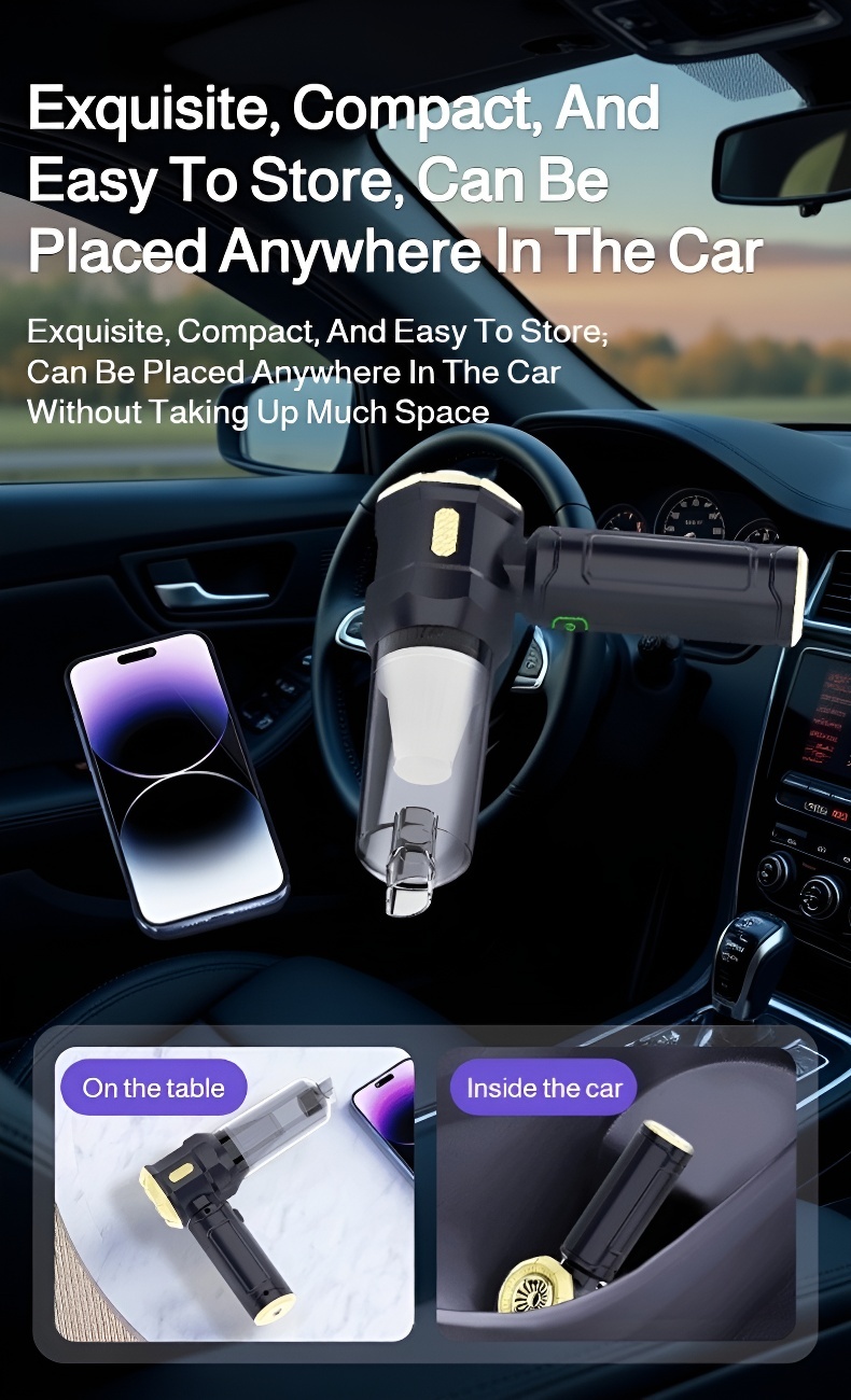 High suction portable vacuum removing debris from car