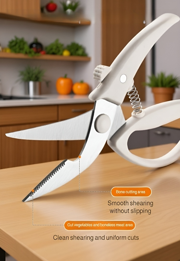 Kitchen shears slicing through tough chicken bones