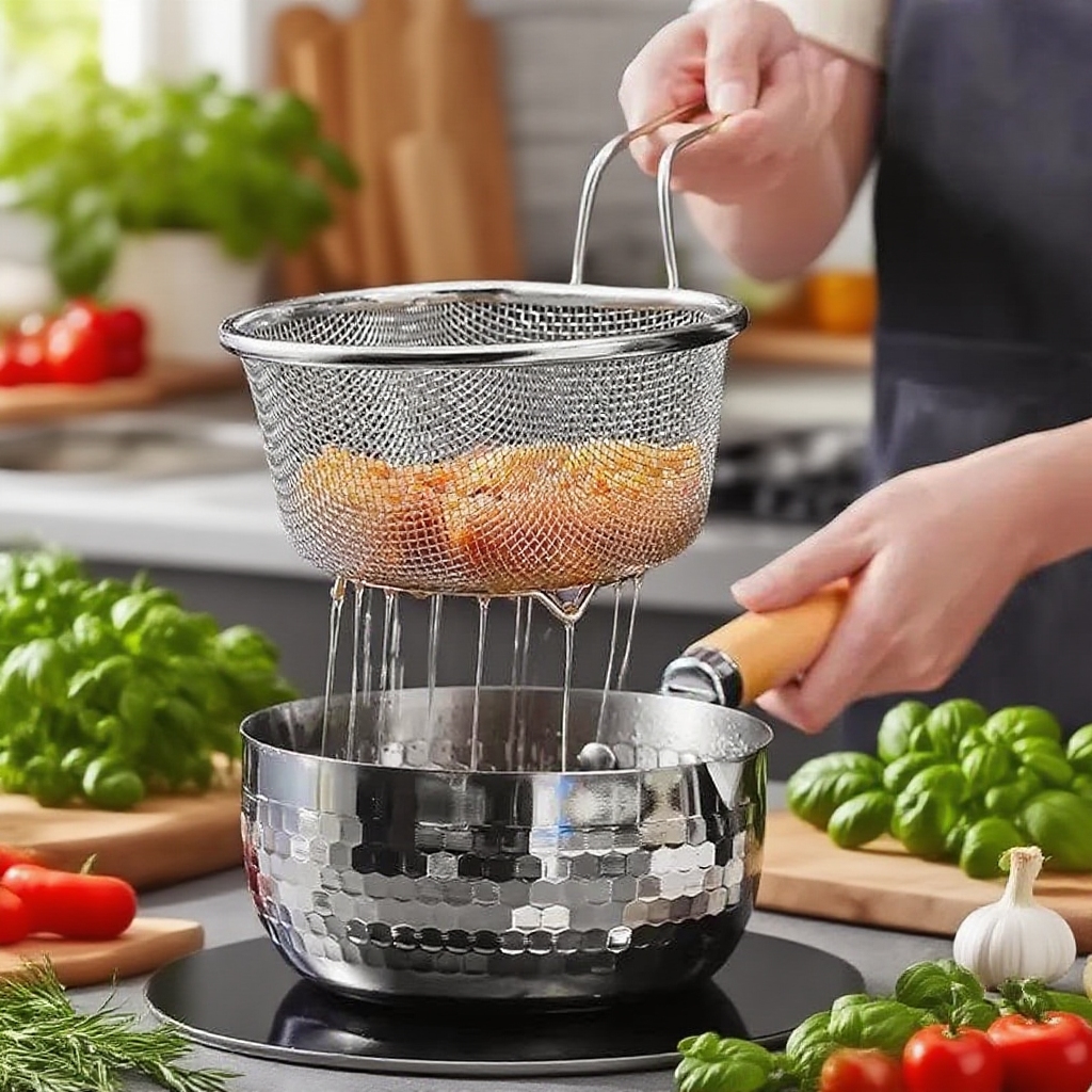 Stainless Steel Kitchen Frying Basket with Handle