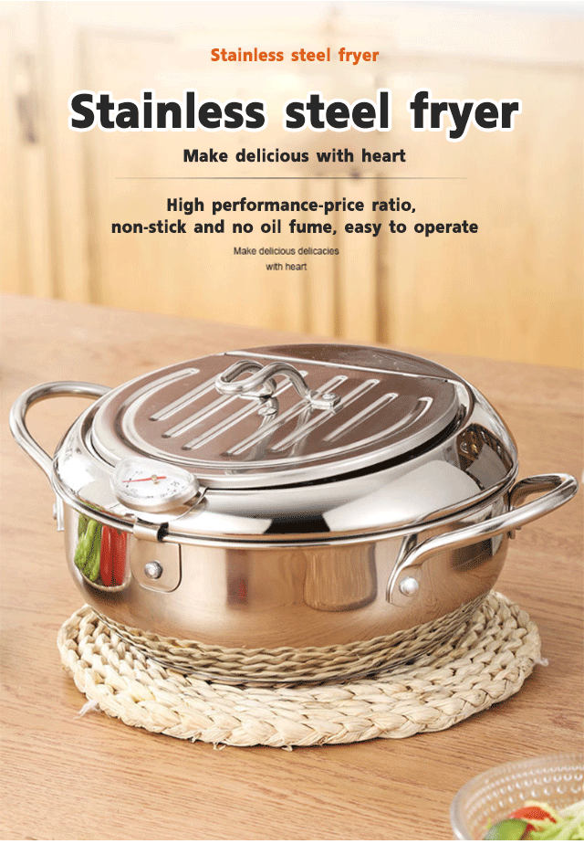 Close-up of frying pan handle and shiny stainless steel surface