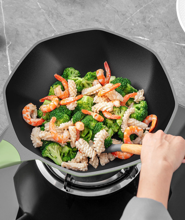 Volcanic rock durable non-stick octagonal pot on kitchen counter