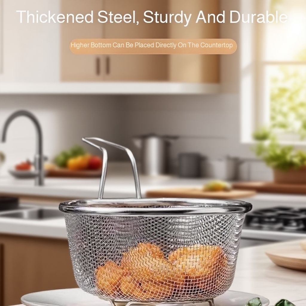Stainless Steel Kitchen Frying Basket with Handle