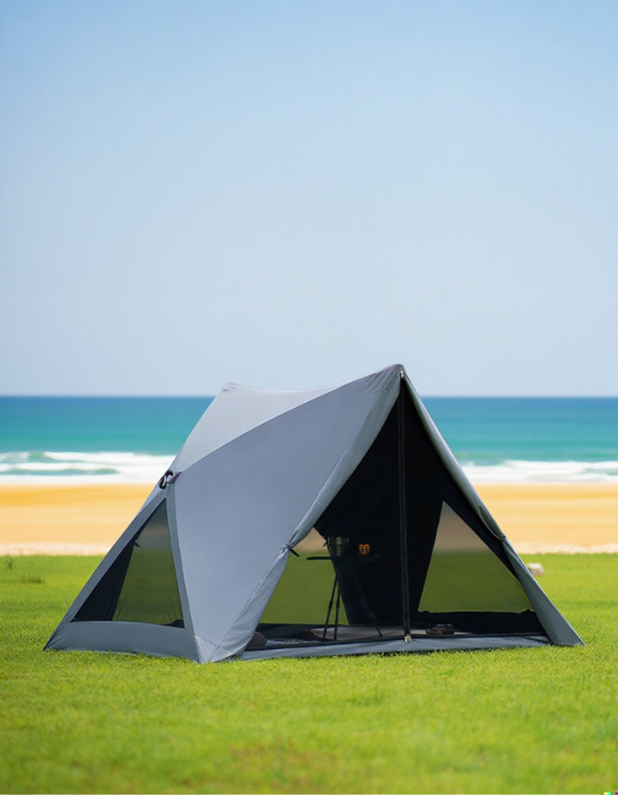 Family enjoying the pop-up sunshade tent at the beach
