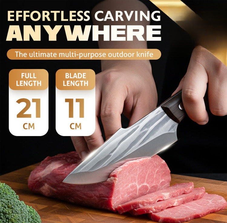 Hand-Forged Small Kitchen Steel Knife on wooden cutting board