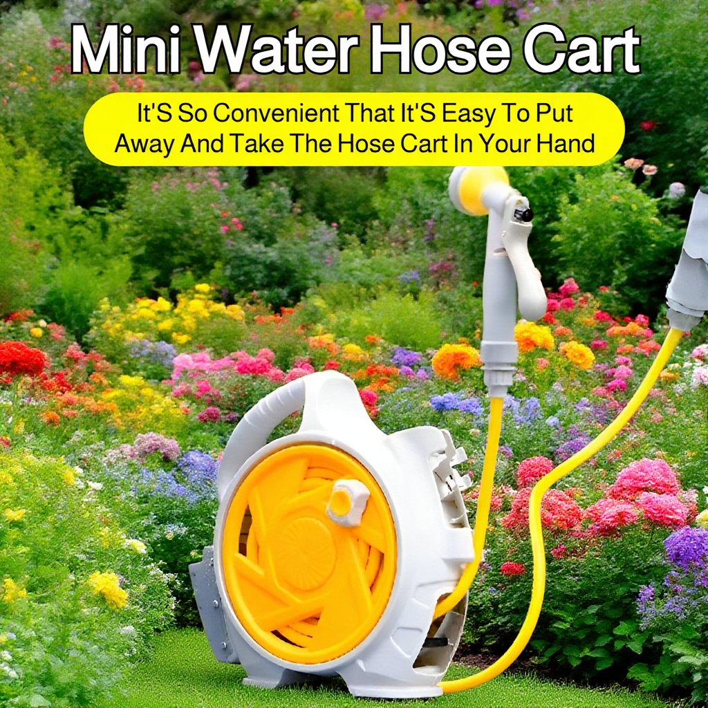 Mini Portable Hose Reel Cart in garden