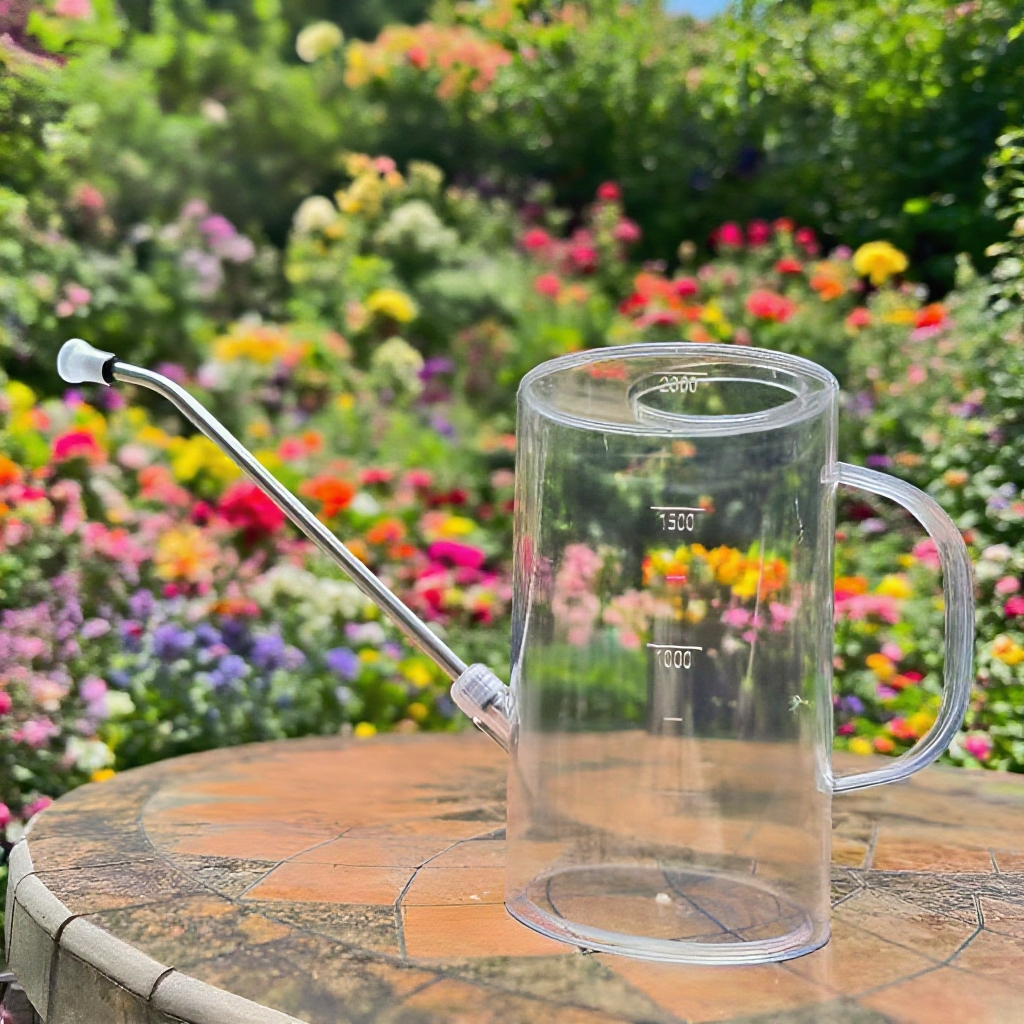 Stainless Steel Long Spout Watering Can with Scale for Home and Garden Use