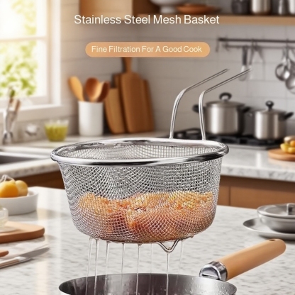 Stainless Steel Kitchen Frying Basket with Handle