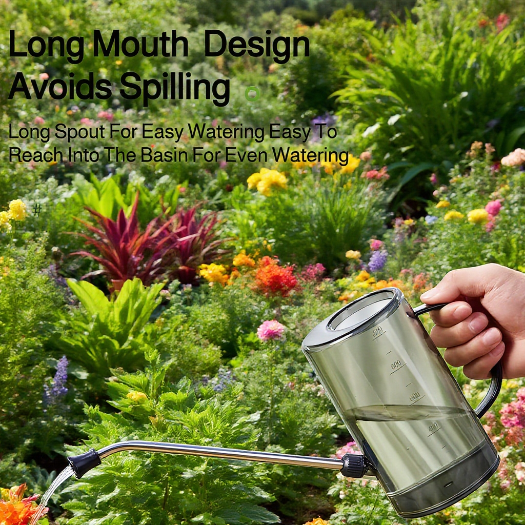 Stainless Steel Long Spout Watering Can with Scale for Home and Garden Use